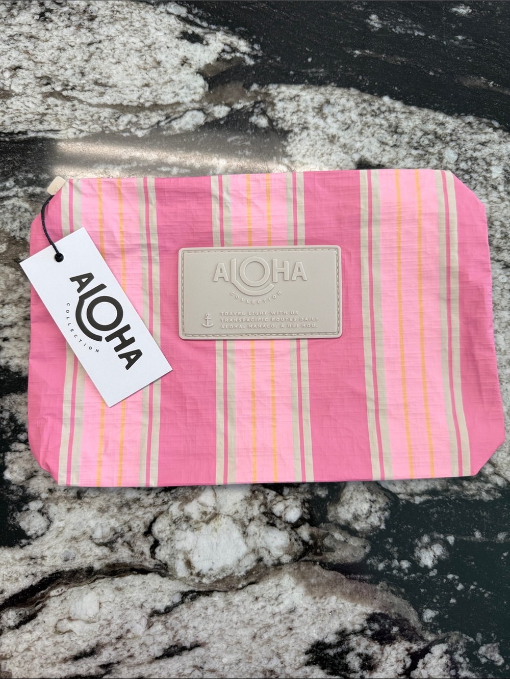 ALOHA Collection Small Pink & Cream Striped Cosmetic Pouch